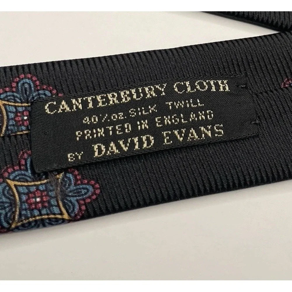Ferrell Reed x David Evans Canterbury Silk Tie Black Hand Made & Printed England